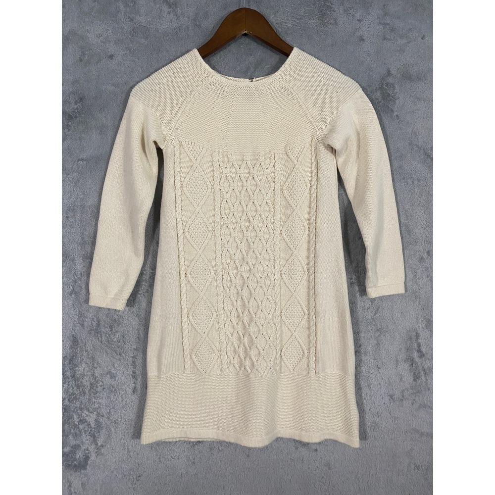 Hanna Andersson Sweater Dress Girls 130/8  Cream Cable Knit Cotton Wool Holiday